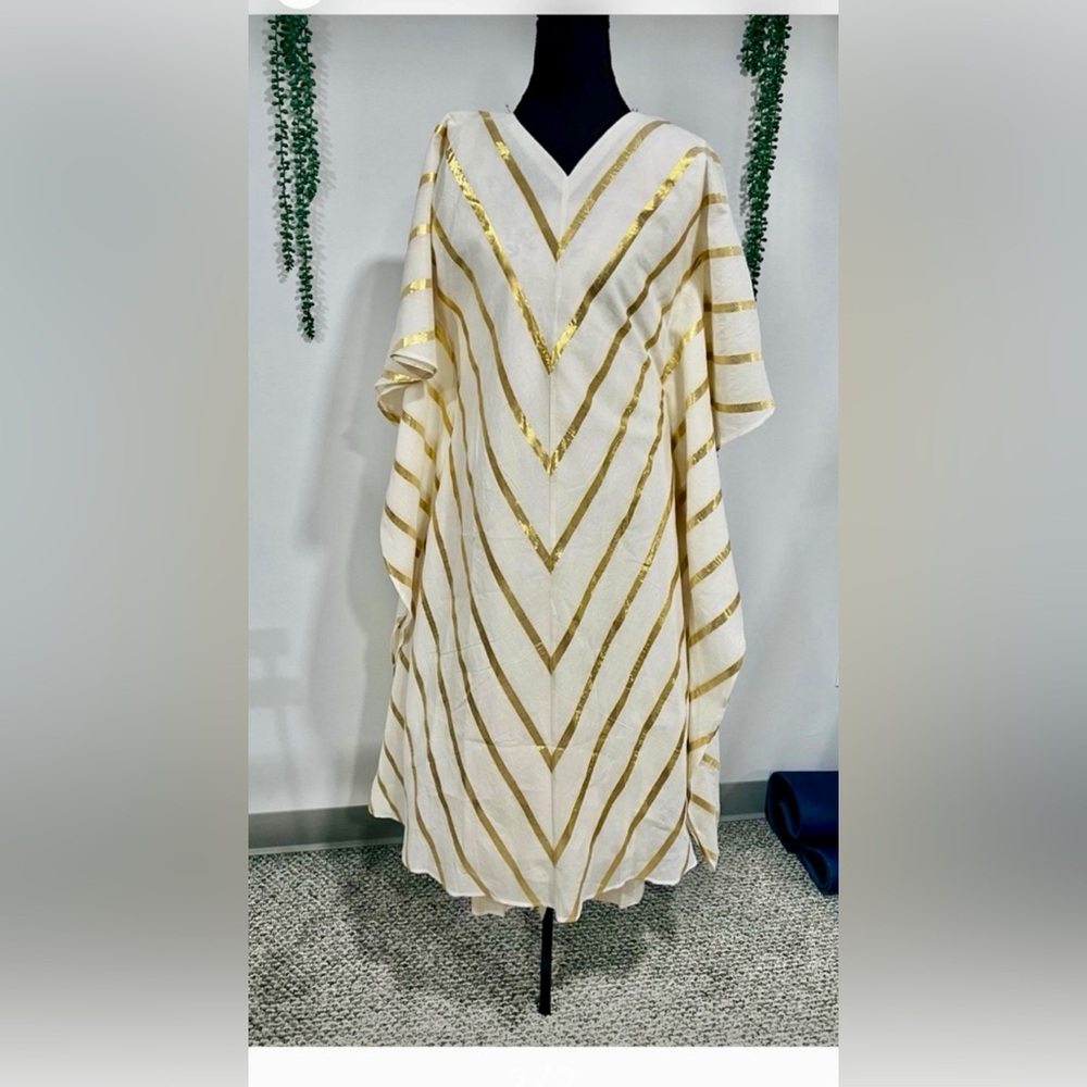 Elegant Gold and Cream Striped Dress
